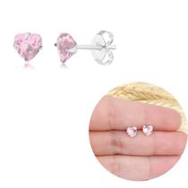 Brinco zirconia coracao rosa 5mm prata 925 Brinco zirconia coracao rosa 5mm prata 925