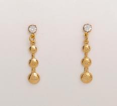 Brinco Zircônia Cristal e Bolas Lisas Penduradas Banhado em Ouro 18K Brinco Zircônia Cristal e Bolas Lisas Penduradas Banhado em Ouro 18K