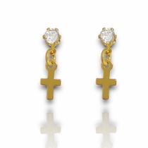 Brinco Zirconia e Cruz Banhado Ouro 18k Semijoia