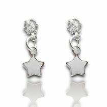 Brinco Zirconia e Estrela Lisa Banhado a Prata Semijoia