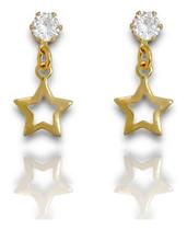 Brinco Zirconia e Estrela Vazada Banhado Ouro 18k Semijoia