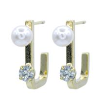 Brinco Zircônia e Pérola Elegante Semijoia Akasaki BC3722