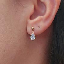 Brinco Zirconia Gota P Folheado A Ouro Bolinha Brinco Zirconia Gota P Folheado A Ouro Bolinha