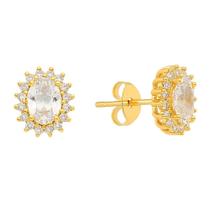 Brinco Zircônia Oval Cravejado banhado a Ouro 18k Brinco Zircônia Oval Cravejado banhado a Ouro 18k