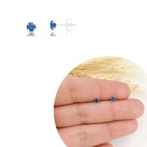 Brinco zirconia redondo azul 2mm prata 925