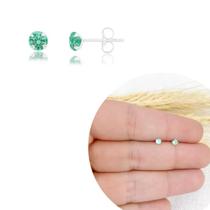 Brinco zirconia redondo verde-agua 3mm prata 925 Brinco zirconia redondo verde-agua 3mm prata 925