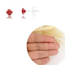 Brinco zirconia redondo vermelho 3mm prata 925 Brinco zirconia redondo vermelho 3mm prata 925