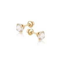 Brinco Zircônia Transparente 3mm Primeiro furo Infantil Baby ou Segundo Furo Adulto Ouro 18K Brinco Zircônia Transparente 3mm Primeiro furo Infantil Baby ou Segundo Furo Adulto Ouro 18K