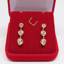 Brincos 3 Corações De Ouro 18k 750 Brincos 3 Corações De Ouro 18k 750