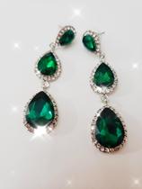 Brincos 3 pedras verde esmeralda - linda bijuteria