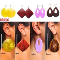 Brincos 4 pares diversos tamanhos e cores feminino