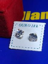 Brincos 6mm Zircônia Ouro 18 Kilates 1.00 Grama