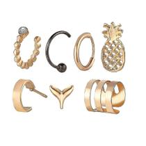 Brincos 7pcs brincos de orelha conjunto liga fishtail brincos de frutas de abacaxi para festa