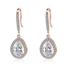 Brincos 925 prata rosa ouro tom pêra forma de lágrima brincos de gota perfurada