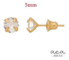 Brincos Adulto/infantil Com Pedra Zircônia 5mm Ouro 18k