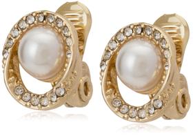 Brincos Anne Klein Gold Pearl Crystal Pave Halo Clip
