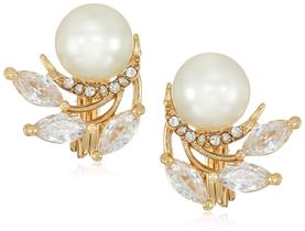 Brincos Anne Klein Pearl Button Clip-On em tom dourado