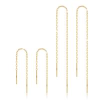 Brincos Aocelly Threader com Corrente Banhados a Ouro 14K - 2 Pares Brincos Aocelly Threader com Corrente Banhados a Ouro 14K - 2 Pares