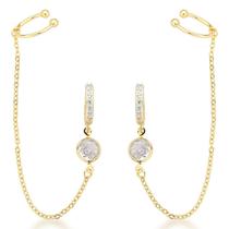 Brincos Argola Click com Piercing Fake Banhado a Ouro 18k Design Moderno e Chique