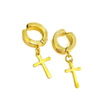 Brincos Argola Com Cruz Dourado Aço Inox Legitimo Estiloso