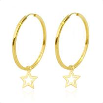 Brincos Argola De Ouro 18k Com Estrela Brincos Argola De Ouro 18k Com Estrela