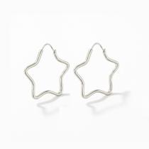 Brincos Argola Estrela 3 Cm Prata Legitima 925