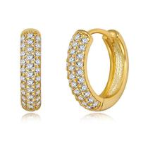 Brincos Argola Minimalista 12mm MicroCravejada Zirconia Banho Ouro 18k Delicada Luxo Casual