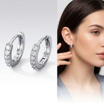 Brincos Argola Minimalista MicroCravejada Zirconia Banho Prata 925 Delicada Luxo Casual