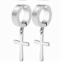 Brincos Argola Pressão Aço Inox Com Cruz Original Masculino Feminino