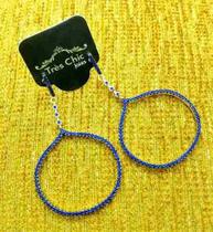 Brincos Argolas Balão Azul Klein Cravejados Zirconias Banho Ouro 18k 3768