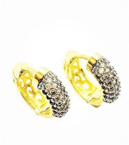 Brincos Argolas Cravação Pavé De Zirconias Banho Ouro 18k 4532
