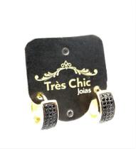 Brincos Argolas Cravação Pavé Microzirconias Negras Banho Ouro 18k 2633 Brincos Argolas Cravação Pavé Microzirconias Negras Banho Ouro 18k 2633