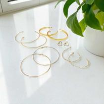 Brincos Argolas Femininas Douradas Kit 5 Pares Folheados Modelos Variados