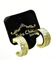 Brincos Argolas Largas Cravejado Zirconias Banho Ouro 1760 Brincos Argolas Largas Cravejado Zirconias Banho Ouro 1760