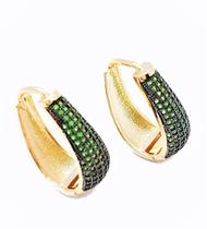 Brincos Argolas Ovais Microzirconias Esmeralda Banho Ouro 18k 4593