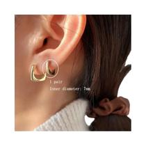 Brincos Argolas Quadrados Geométricos - Prata - Estilo Punk - Unissex