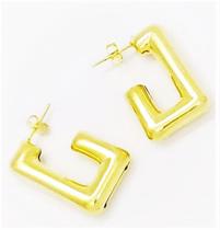 Brincos Argolas Retangulares Banho Ouro 18k 4599