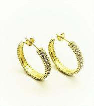Brincos Argolas Texturizadas Com Strass Banho Ouro 18k 2550 Brincos Argolas Texturizadas Com Strass Banho Ouro 18k 2550