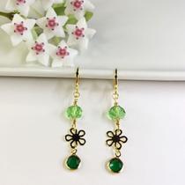 Brincos Ártemis - Zircônias e Cristais Verdes - Banhados a Ouro 18k