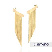 Brincos banhado ouro 3x 24k 18k e 22k feminino grande maxi ear curf piercing pressão rommanel franja 526909