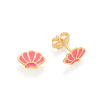 Brincos banhado ouro 3x 24k 18k e 22k feminino infantil rommanel concha rosa resina 526574