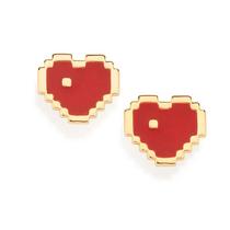 Brincos banhado ouro 3x 24k 18k e 22k feminino infantil rommanel pequenos coração pixel 526991