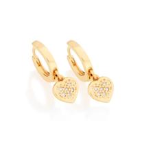Brincos banhado ouro 3x 24k 18k e 22k femininos argola coração zircônia rommanel pendurado 524045