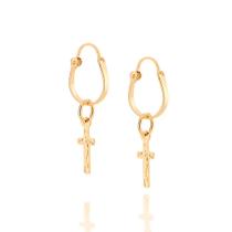 Brincos banhado ouro 3x 24k 18k e 22k femininos argola infantil cruz rommanel pendurada 520404