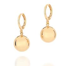 Brincos banhado ouro 3x 24k 18k e 22k femininos argola rommanel 2 bolas 12 mm penduradas 527076