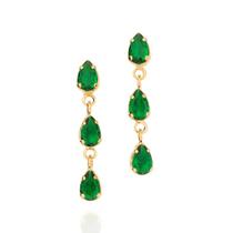 Brincos banhado ouro 3x 24k 18k e 22k femininos festa gotas verdes rommanel com cristais pendurados 526746
