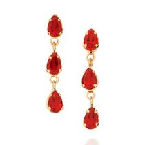 Brincos banhado ouro 3x 24k 18k e 22k femininos festa rommanel com cristais gotas vermelho pendurados 526745 Brincos banhado ouro 3x 24k 18k e 22k femininos festa rommanel com cristais gotas vermelho pendurados 526745