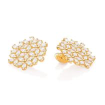 Brincos banhado ouro 3x 24k 18k e 22k femininos grandes flor com zircônias rommanel botão 527203