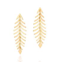 Brincos banhado ouro 3x 24k 18k e 22k femininos grandes rommanel folhas articuladas 527168 Brincos banhado ouro 3x 24k 18k e 22k femininos grandes rommanel folhas articuladas 527168