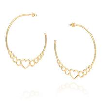 Brincos banhado ouro 3x 24k 18k e 22k femininos meia argola coração grandes com círculos rommanel 527081 Brincos banhado ouro 3x 24k 18k e 22k femininos meia argola coração grandes com círculos rommanel 527081